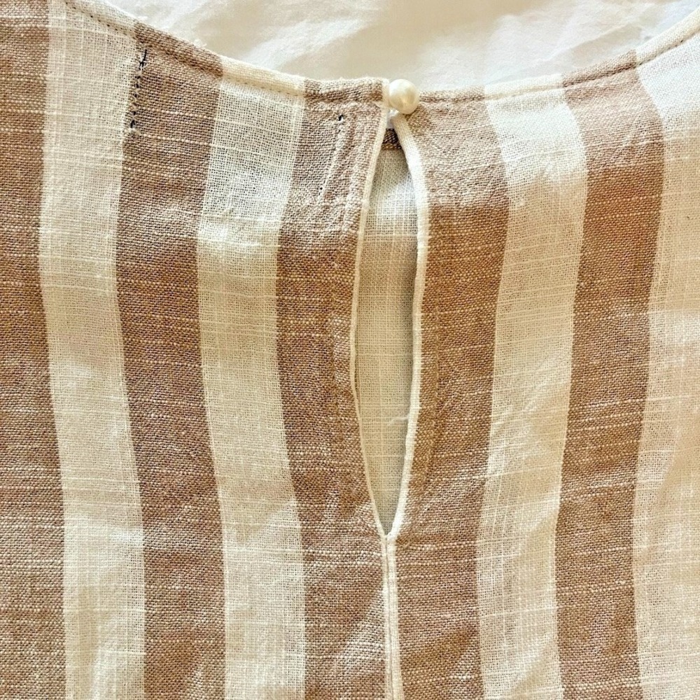 Whispers 100% Linen Top Sz L Ruffle Sleeve Taupe Stripe Lagenlook - Picture 5 of 8